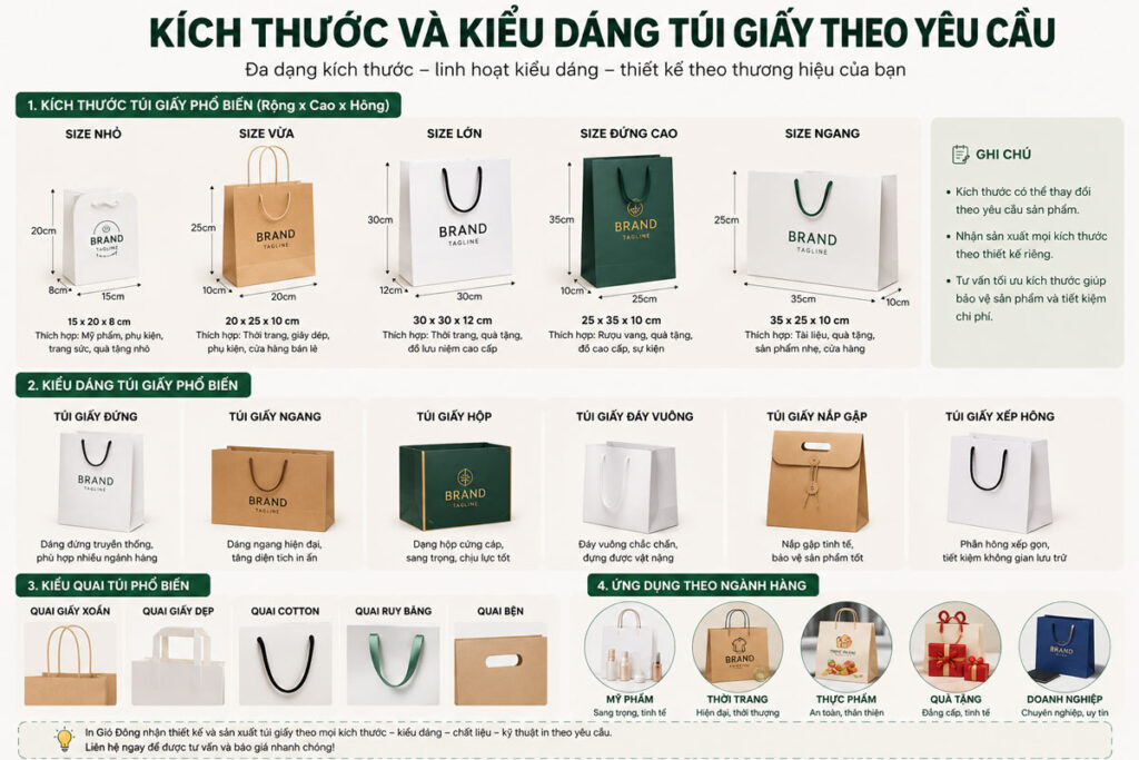 c&aacute;c k&iacute;ch thước v&agrave; kiểu d&aacute;ng t&uacute;i giấy